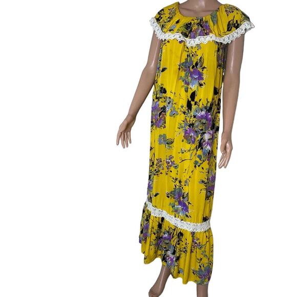 Umgee Sunny Yellow Floral On Off Shoulder Maxi Dress  Bottom Tier Ruffle Side MD - Picture 3 of 11